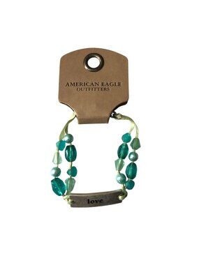 American Eagle Outfitters Beaded Bracelet "Love" Charm Turquoise-Colored Beads